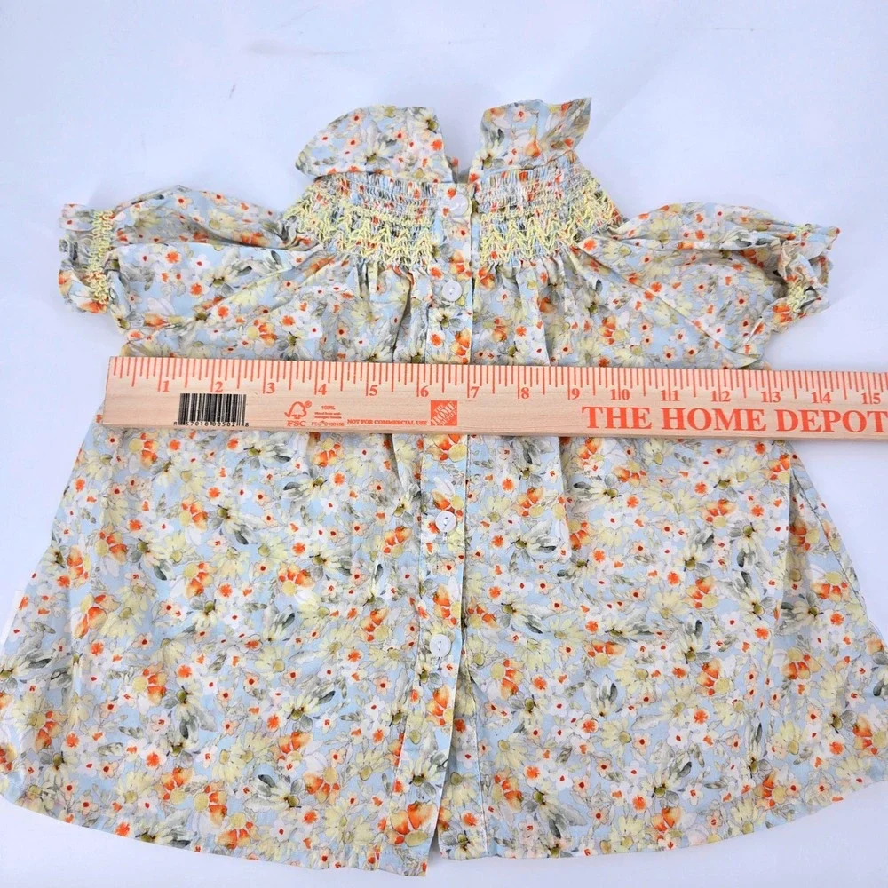 Cutemily Baby Girls Size 80 Floral Smocked Peter Pan Collar Bishop Dress